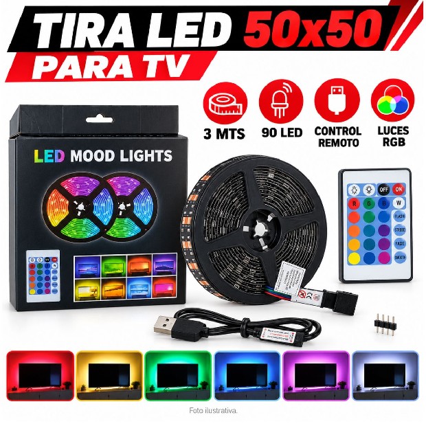 &ua TIRA LED (5050) + CONTROL REMOTO PARA TV 3 MTS (4701)